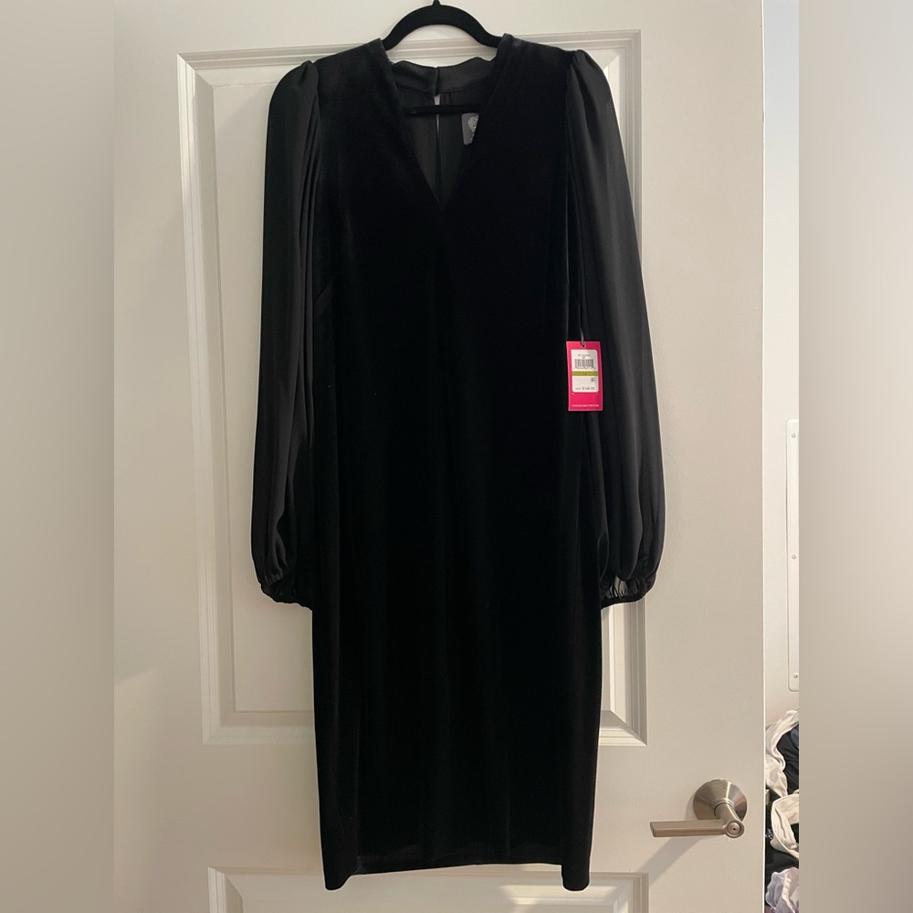 Vince Camuto Black Sheath Dress with Bishop Sleeves